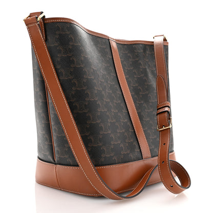 Celine Triomphe Canvas Calfskin Medium Bucket Bag Tan 3 of 14