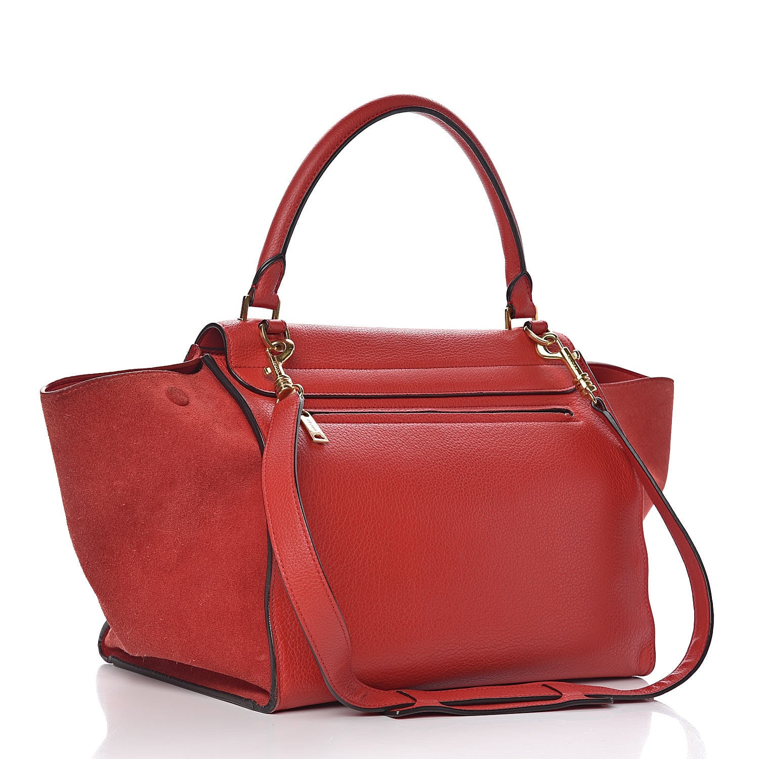 Celine Drummed Calfskin Suede Medium Trapeze Coquelicot 3 of 26