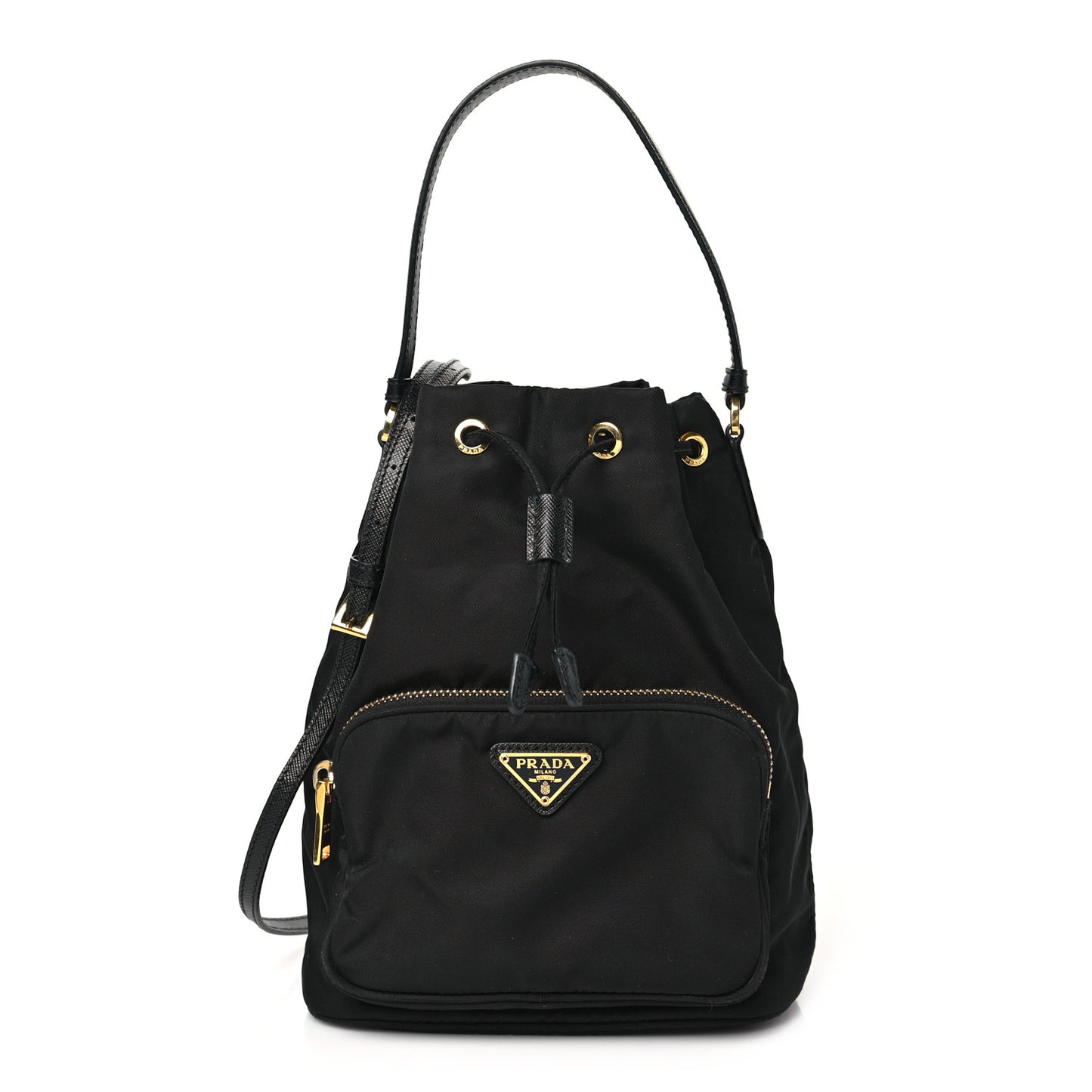 Re-Nylon Saffiano Duet Bucket Crossbody Bag Black