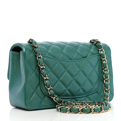 Chanel Iridescent Calfskin Quilted Mini Rectangular Flap Green 3 of 8