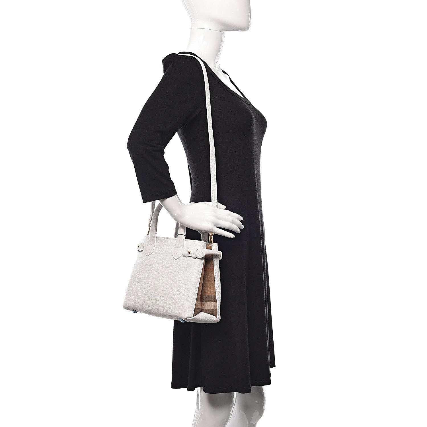 Burberry Grainy Calfskin House Check Small Banner Tote Chalk White 2 of 13
