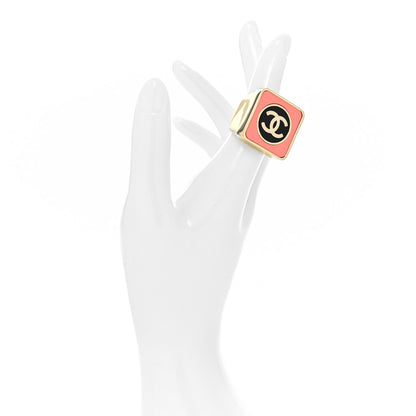 Chanel Metal Enamel CC Square Ring 53 6.5 Black Pink Gold 2 of 4