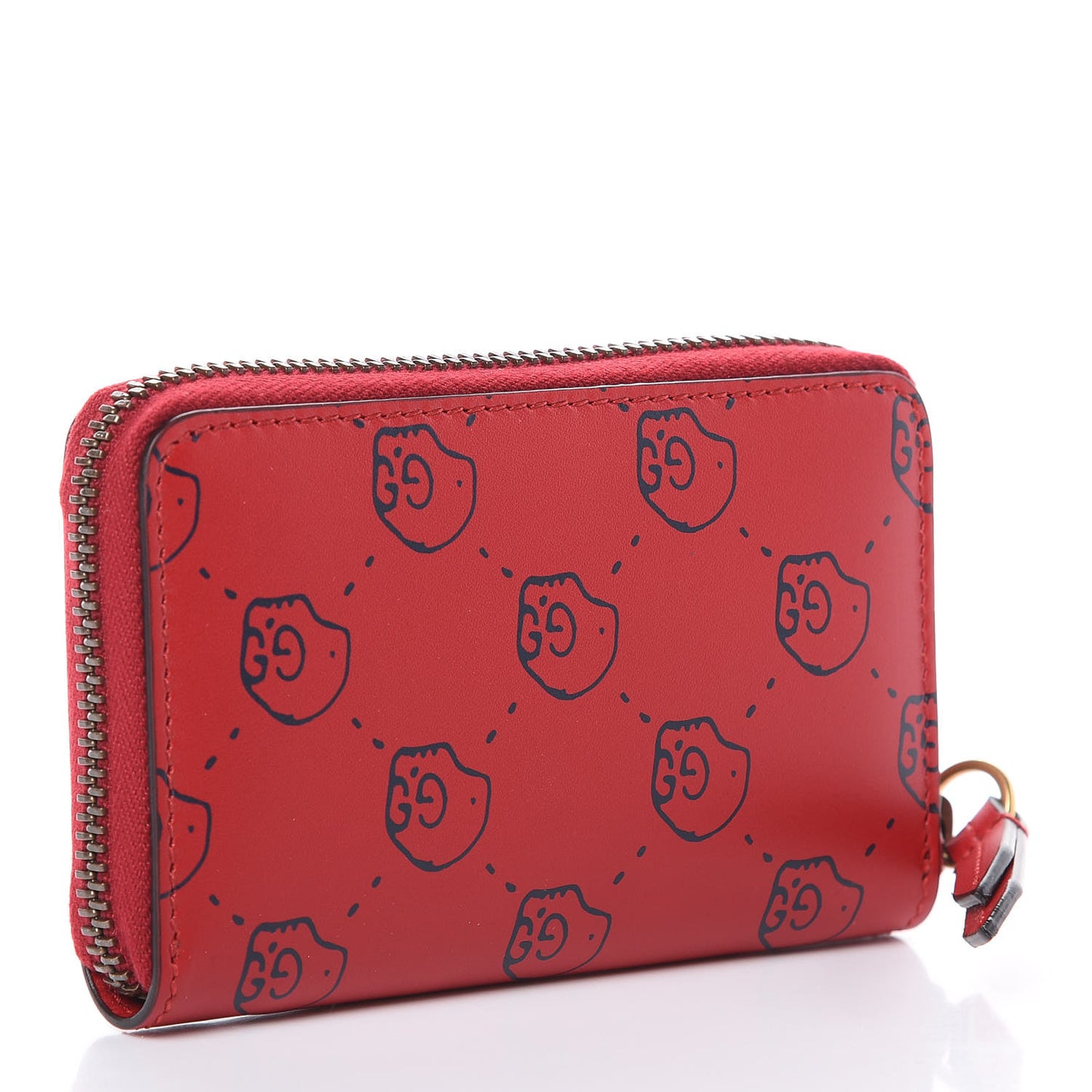 Calfskin GucciGhost Hamlet Skull Zip Around Card Case Hibiscus Red