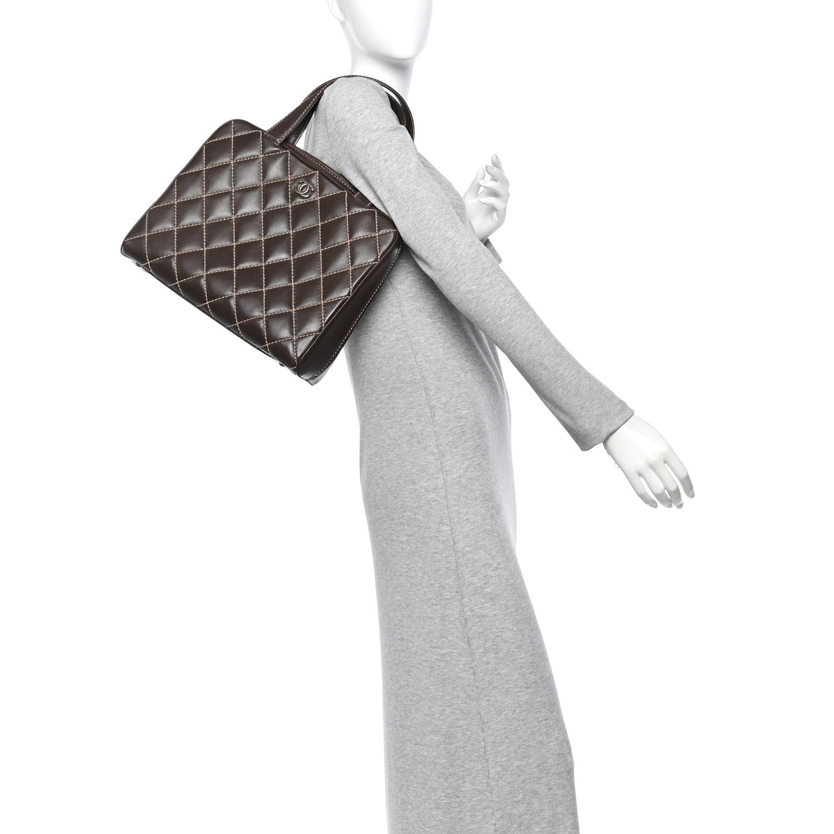 Calfskin Wild Stitch Vertical Top Handle Bag Brown