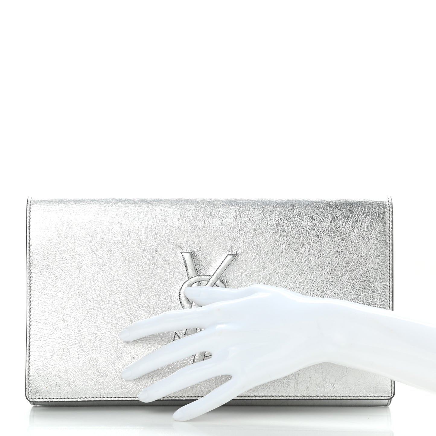 Metallic Calfskin Monogram Large Belle De Jour Clutch Silver