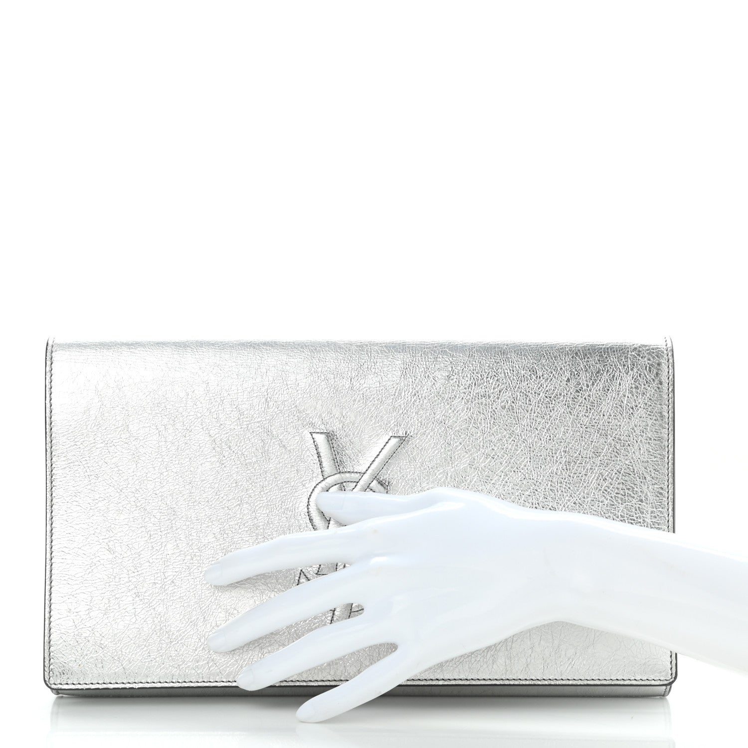 Saint Laurent Metallic Calfskin Monogram Large Belle De Jour Clutch Silver 2 of 8