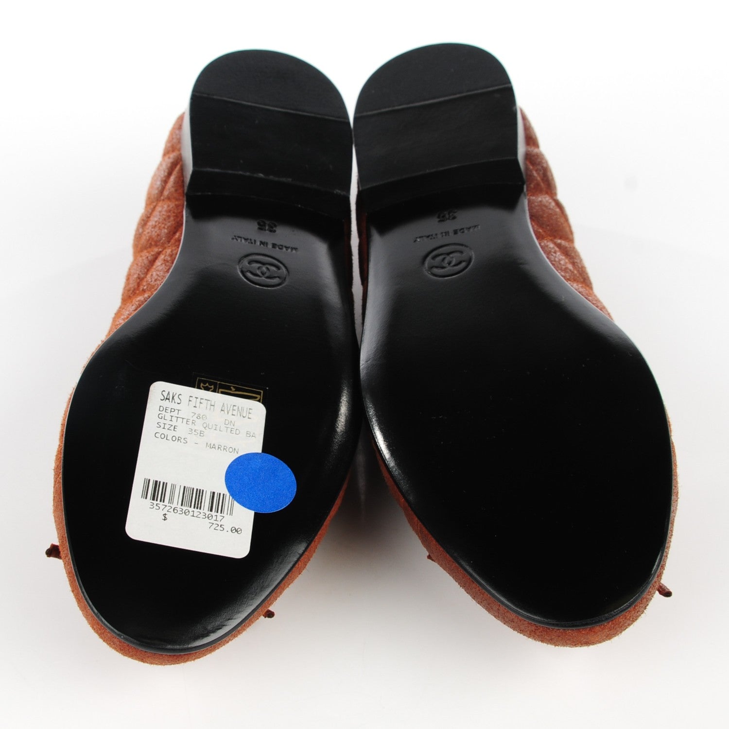 Chanel Iridescent Calfskin Quilted CC Cap Toe Ballerina Flats 35 Brown 6 of 8