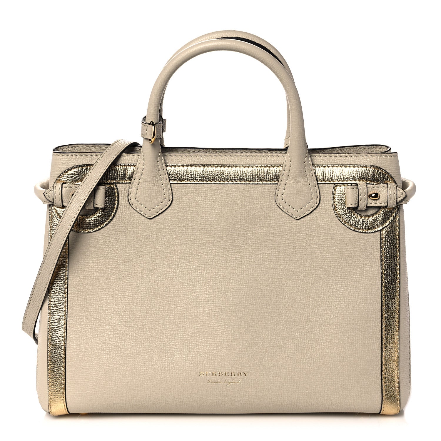 Burberry Calfskin Medium Bi-Color Banner Tote Gold White 1 of 11