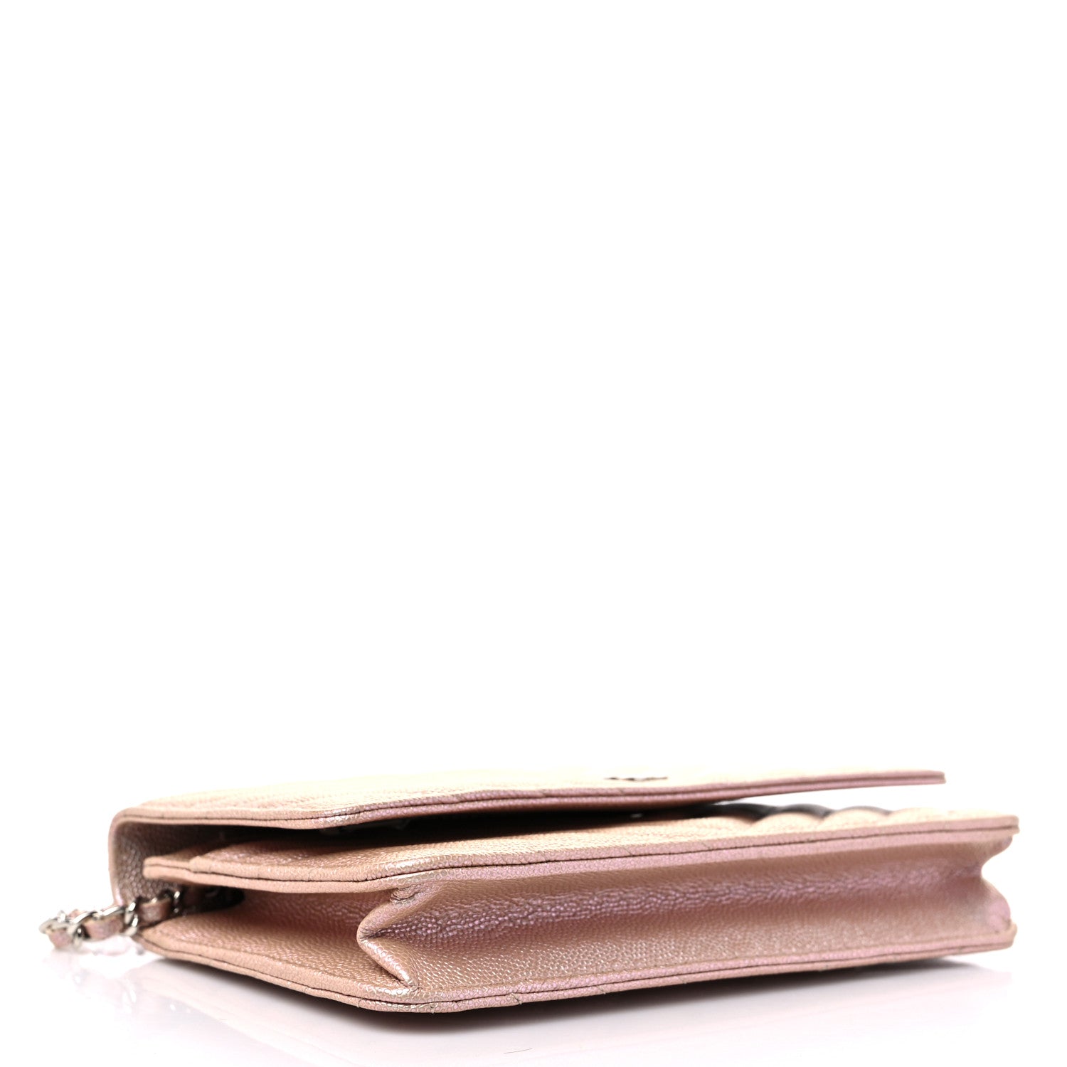 Chanel Metallic Caviar Chevron Quilted Wallet On Chain WOC Light Gold 4 of 10