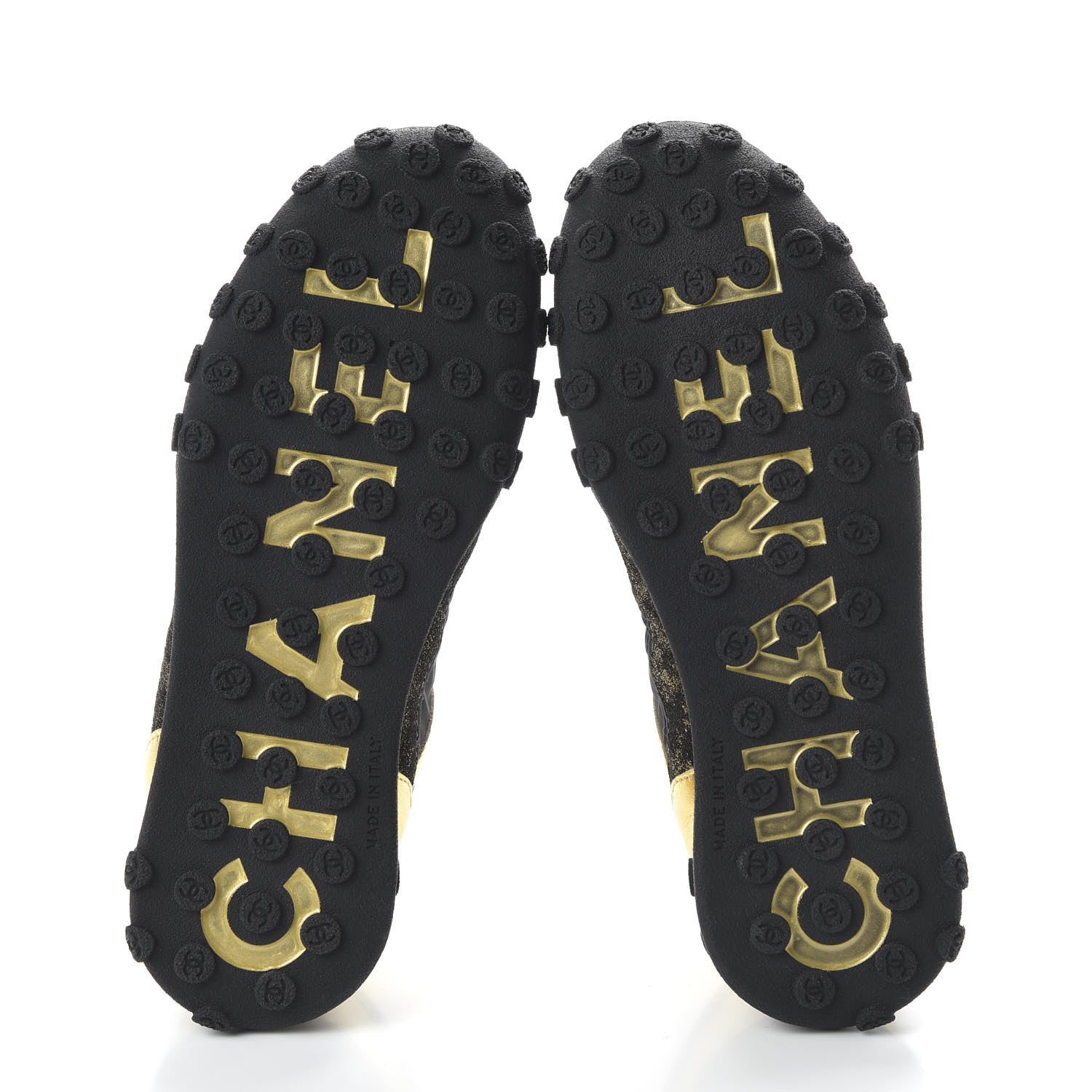 Chanel Metallic Lambskin Satin Finish Womens CC Sneakers 36 Black Gold 5 of 9