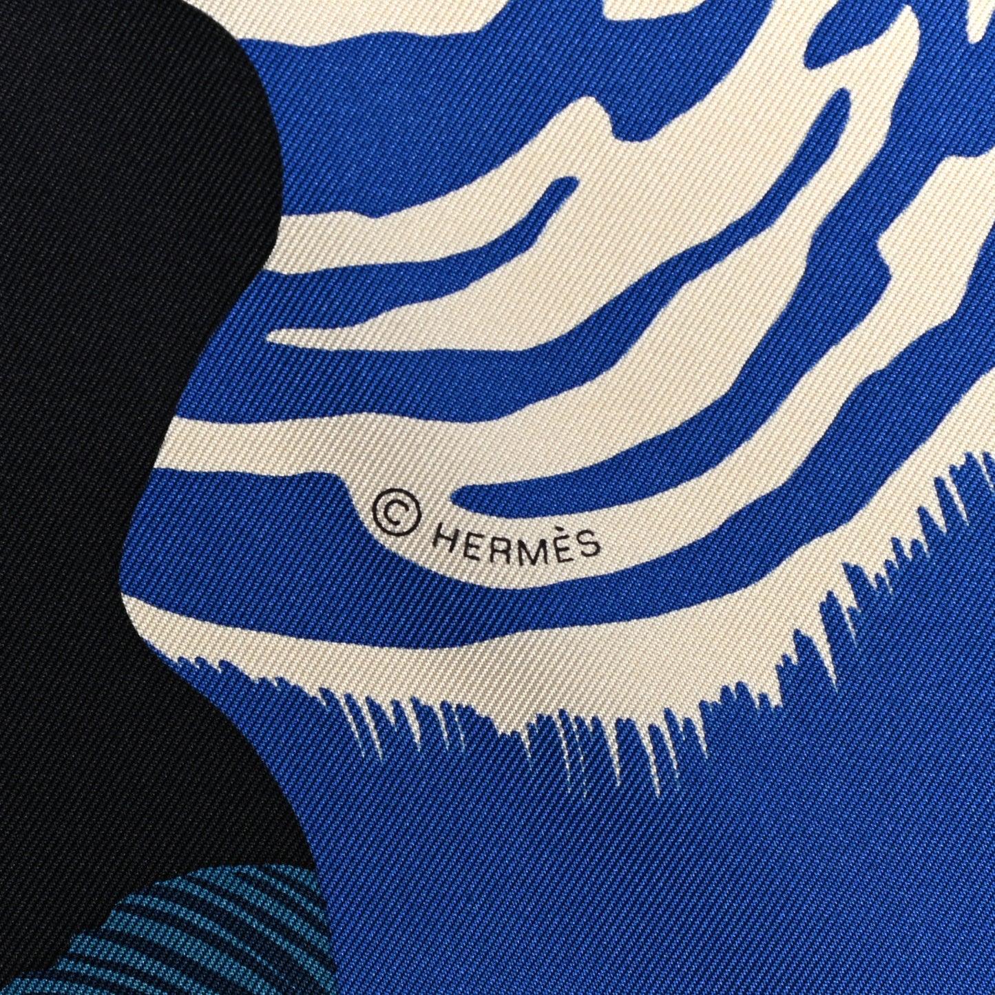 Silk Zebra Pegasus Scarf 90 Caban Turquoise Bleu Klein