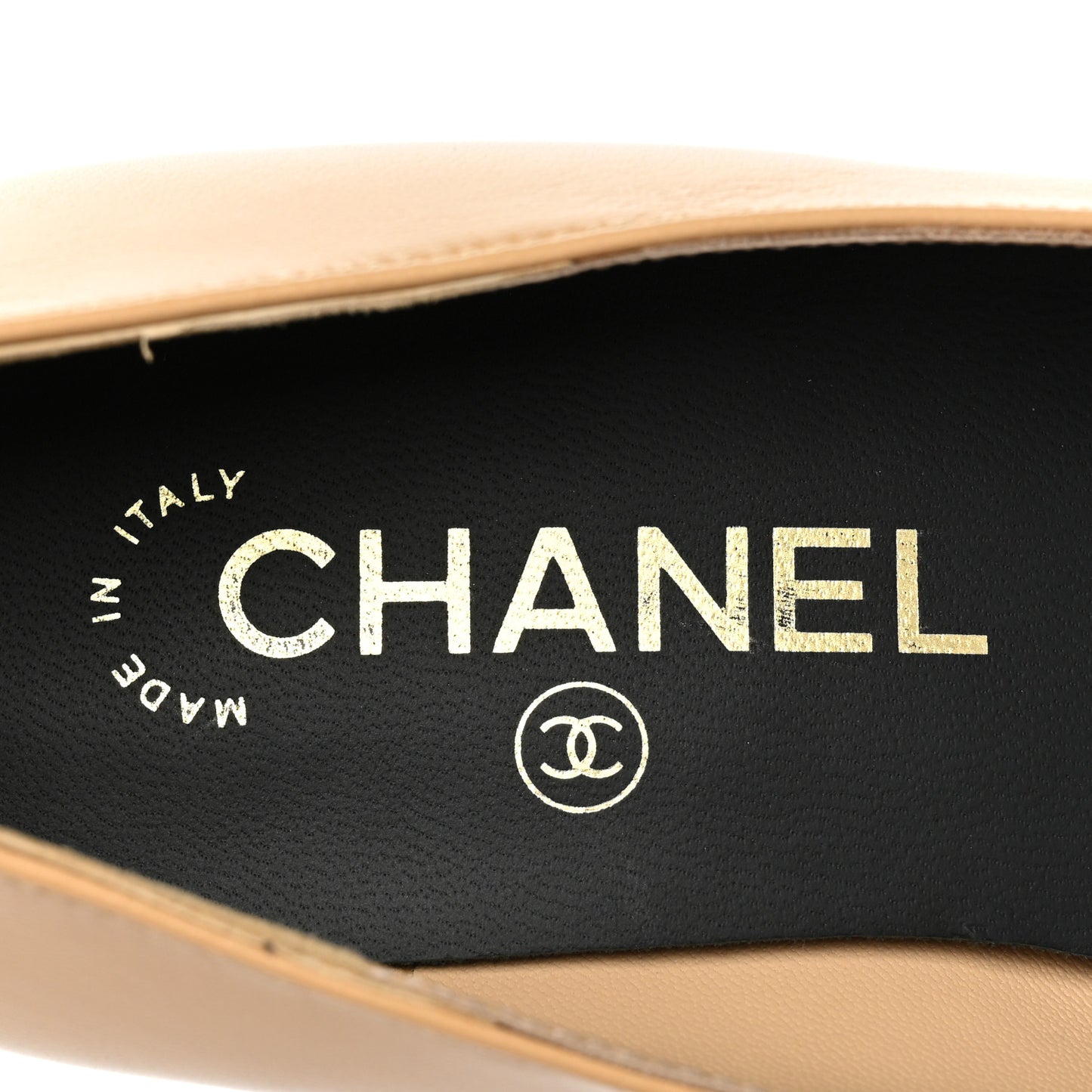 Lambskin Pearl Cap Toe CC Flats 36 Beige Black