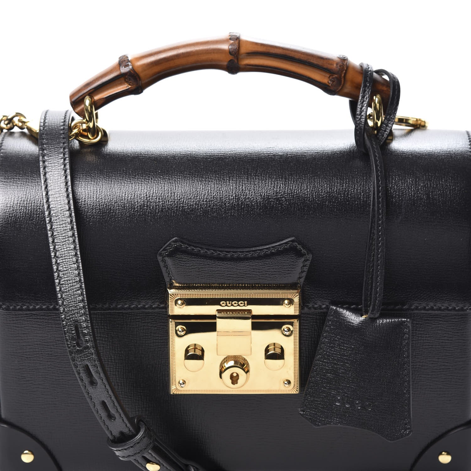 Gucci Calfskin Small Padlock Bamboo Shoulder Bag Black 10 of 10
