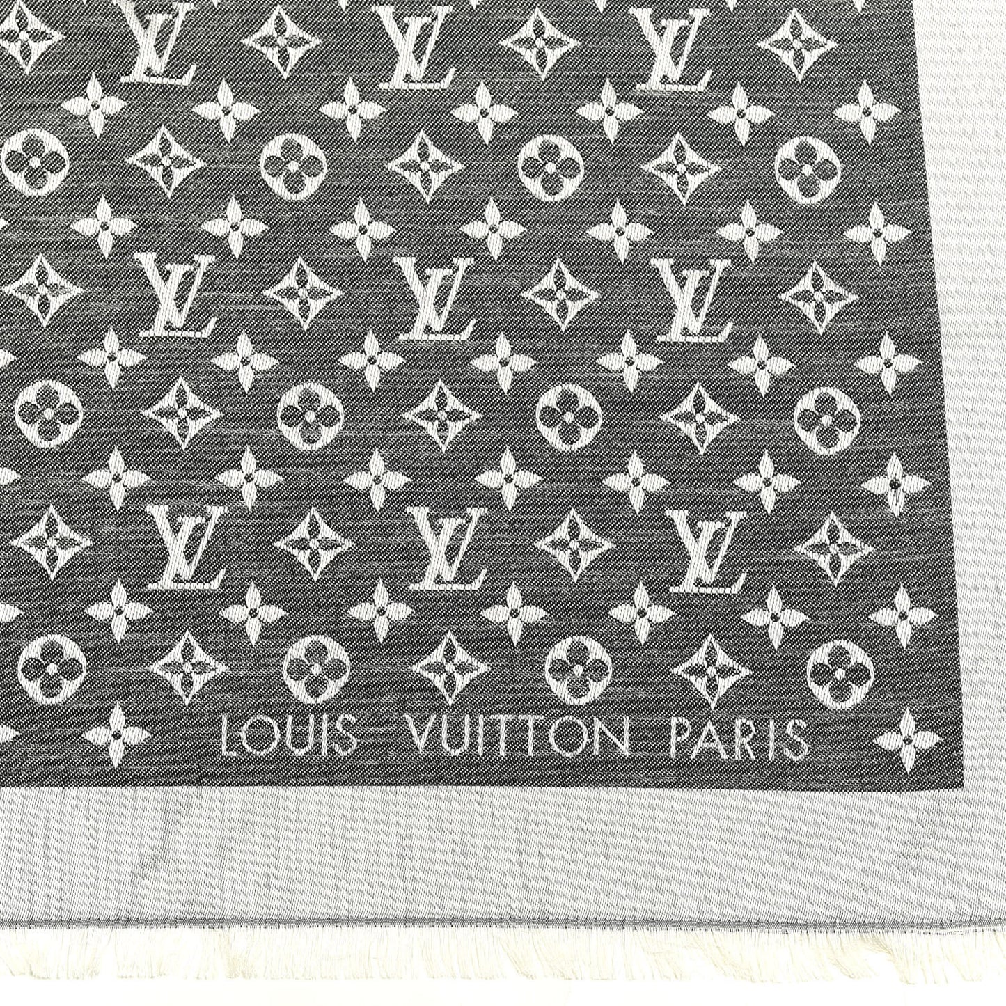 Silk Wool Monogram Denim Shawl Black