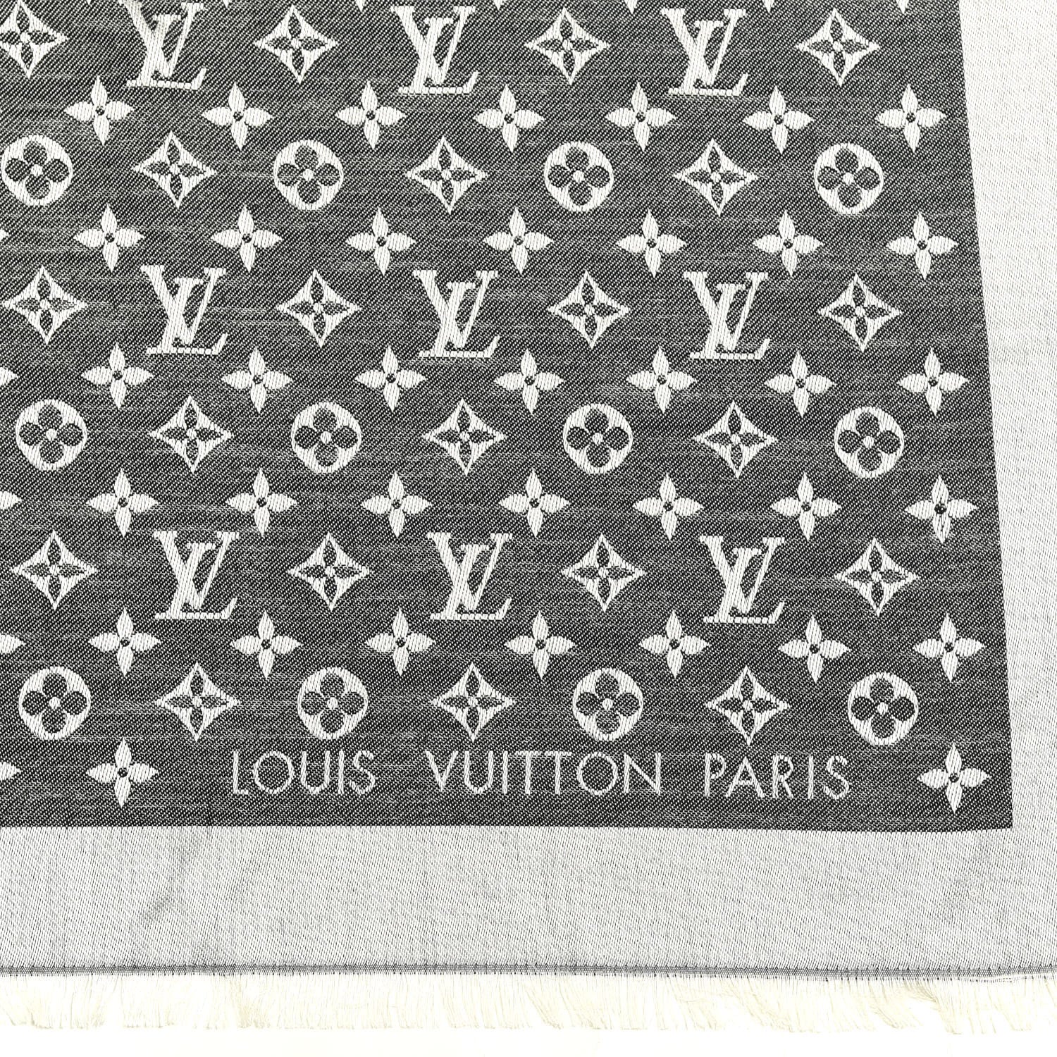 Louis Vuitton Silk Wool Monogram Denim Shawl Black 2 of 7