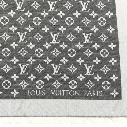 Louis Vuitton Silk Wool Monogram Denim Shawl Black 2 of 7
