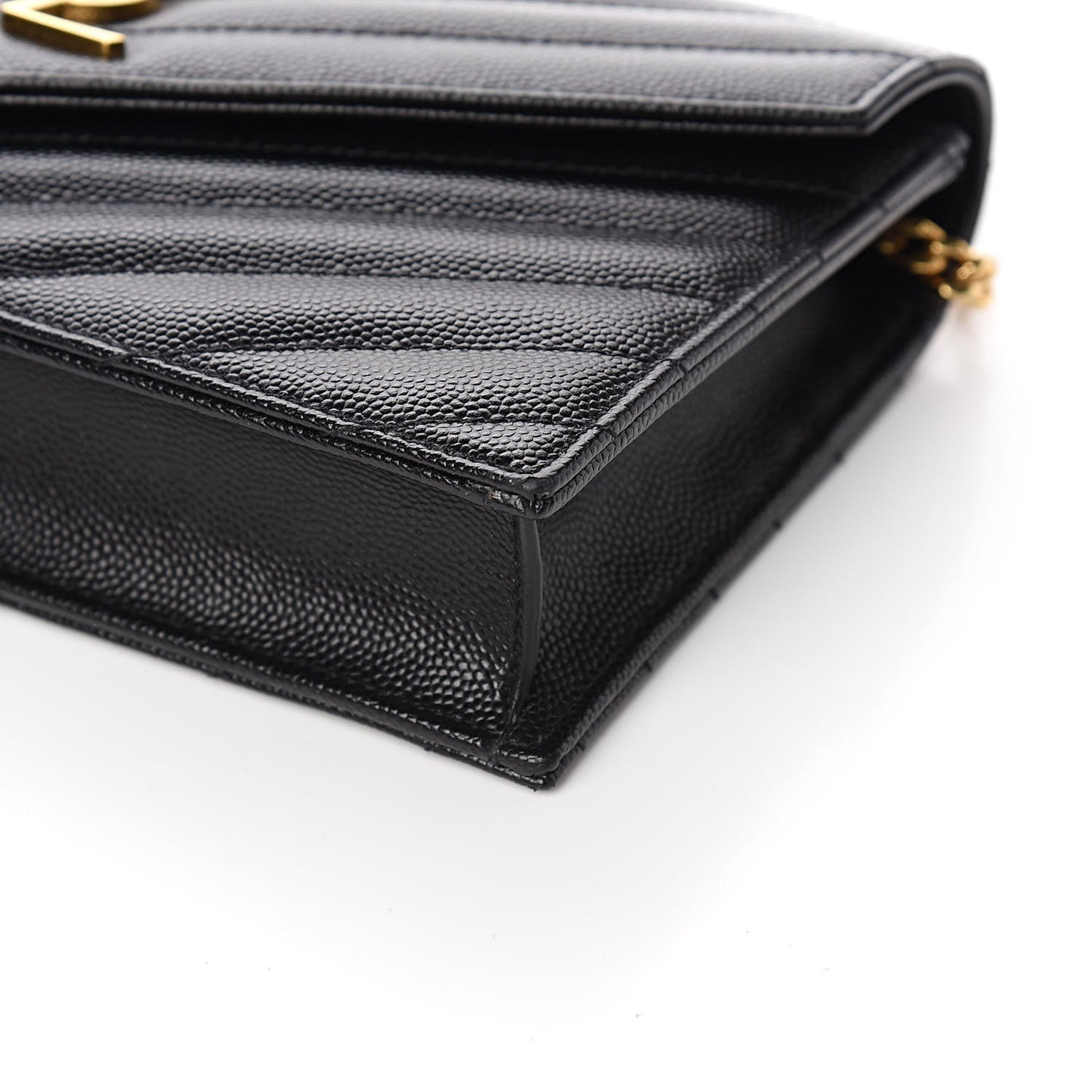 Grain De Poudre Matelasse Chevron Monogram Envelope Chain Wallet Black