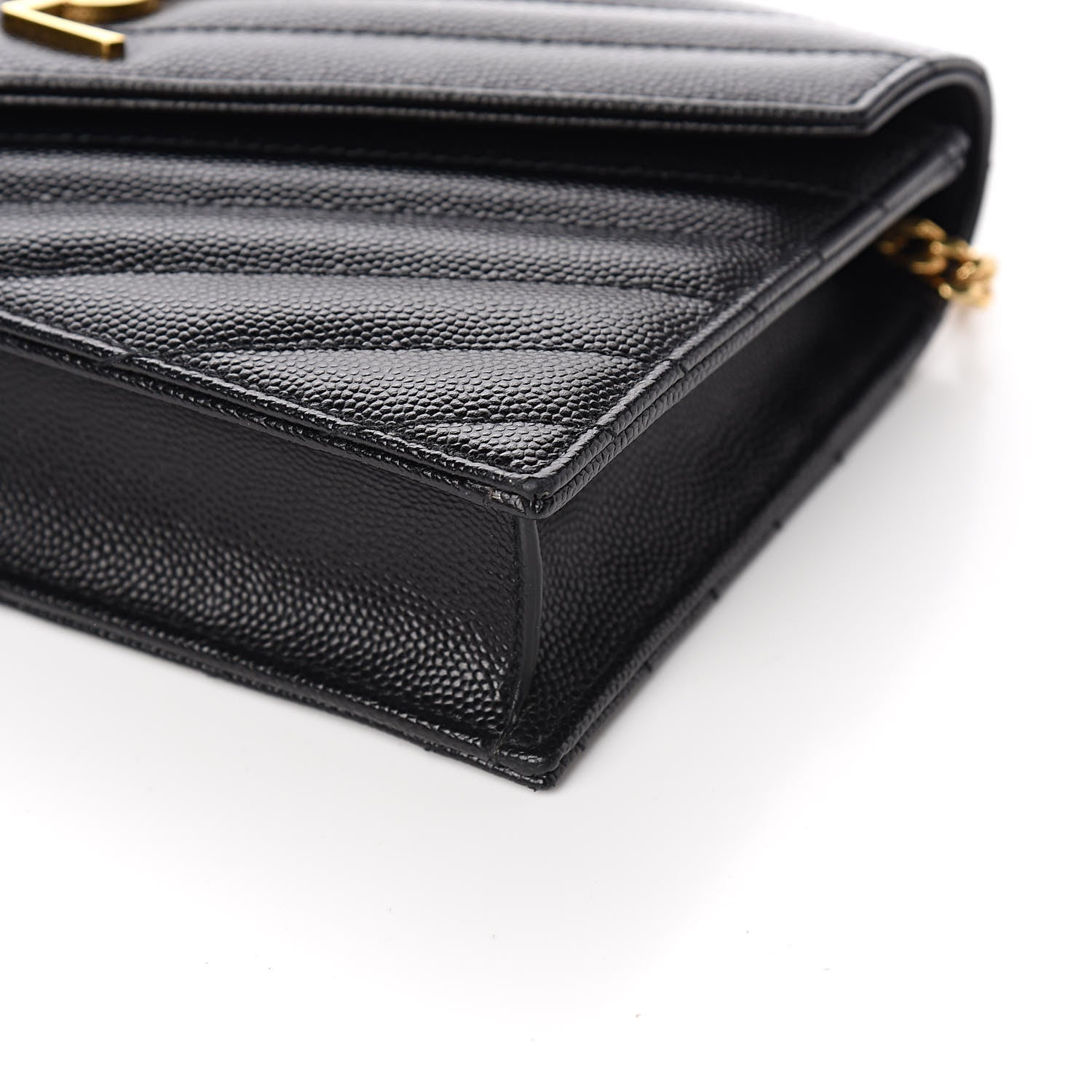 Saint Laurent Grain De Poudre Matelasse Chevron Monogram Envelope Chain Wallet Black 9 of 11