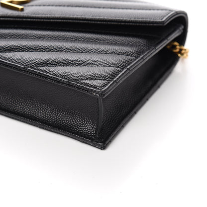 Saint Laurent Grain De Poudre Matelasse Chevron Monogram Envelope Chain Wallet Black 9 of 11