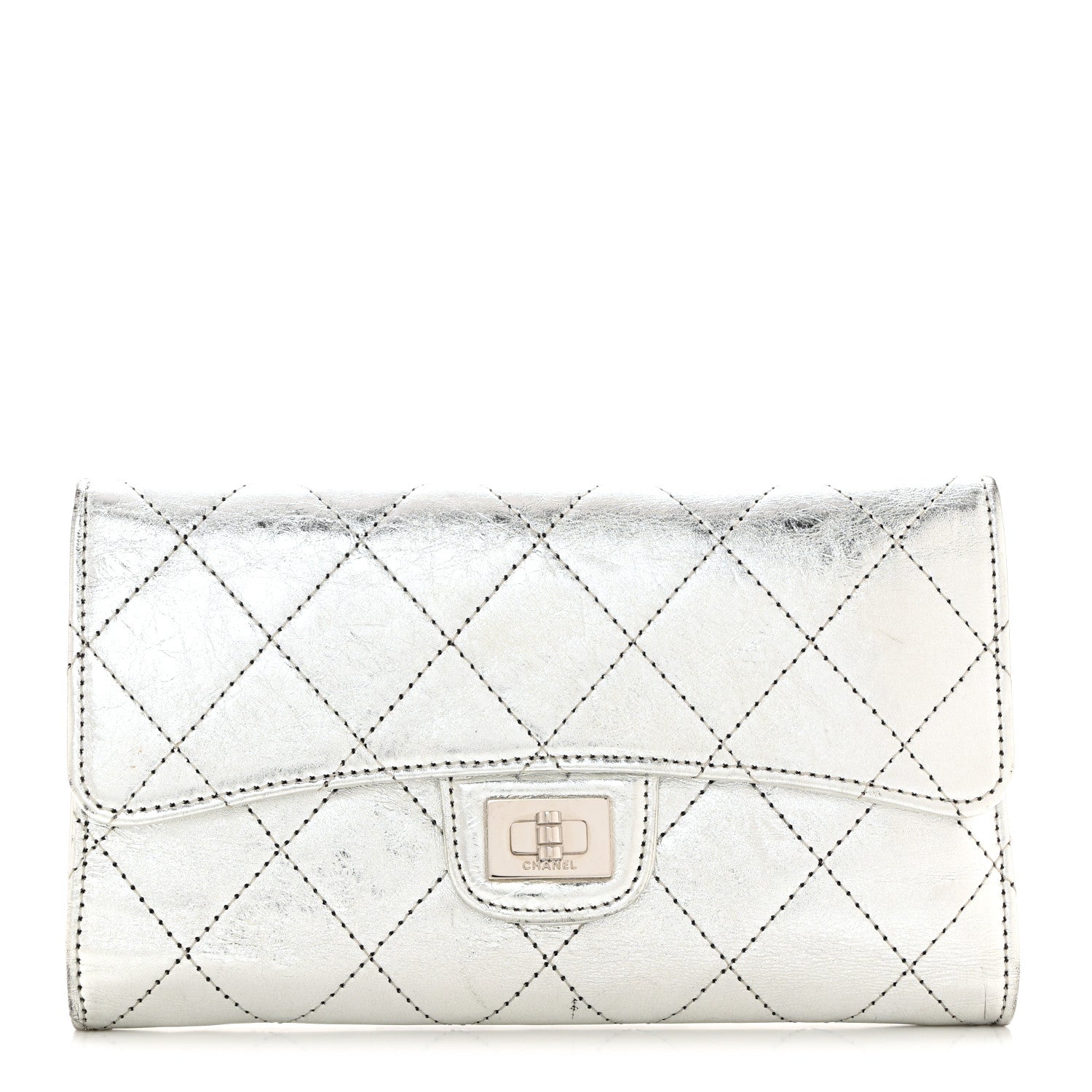 Chanel Metallic Aged Calfskin Quilted Reissue Long Flap Wallet Light Silver 1 of 8