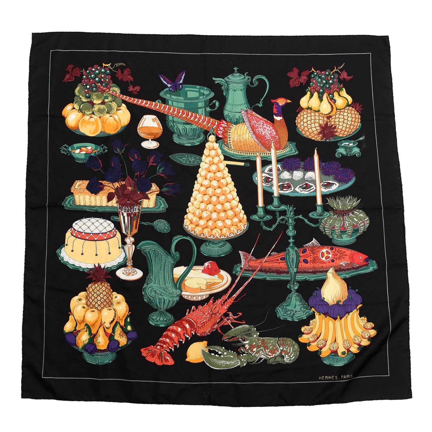Hermes Silk Gastronomie Scarf 90 Black 1 of 6