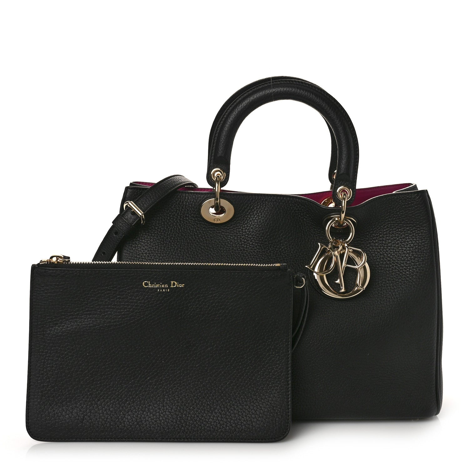 Christian Dior Bullcalf Medium Diorissimo Tote Black Rose Indien 1 of 9