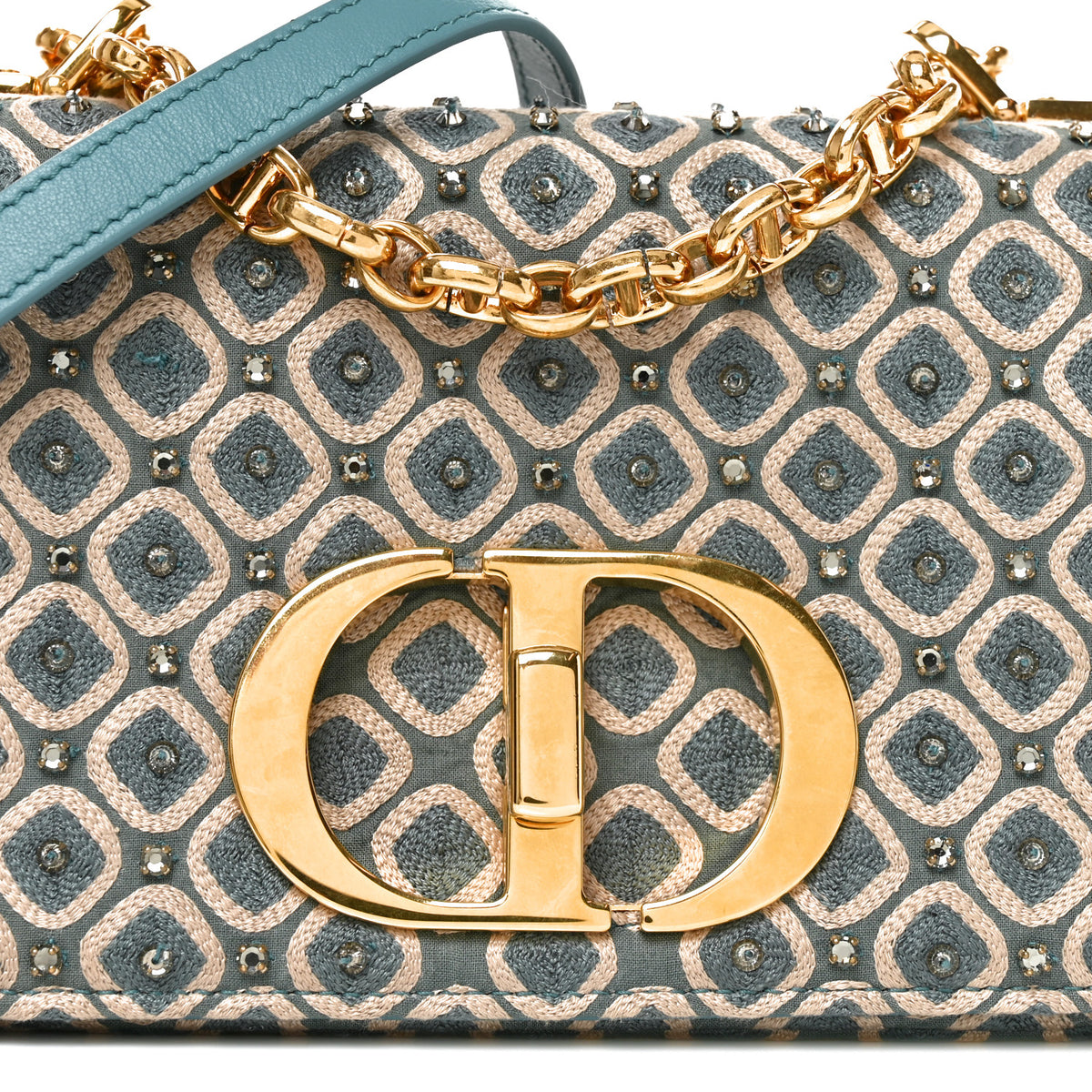 Christian Dior Calfskin Strass Embroidered Small Caro Bag Blue 8 of 11