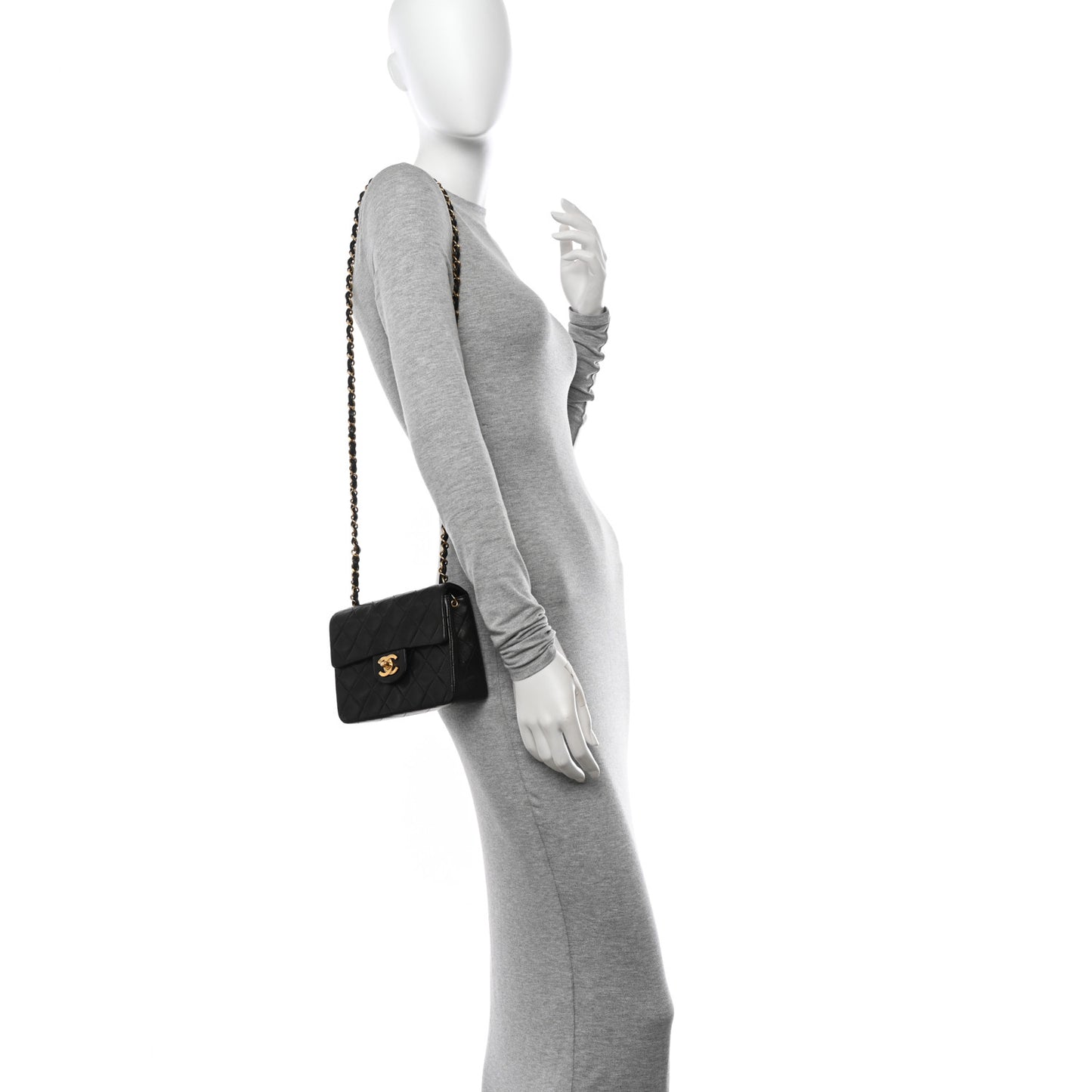 Lambskin Quilted Mini Square Flap Black