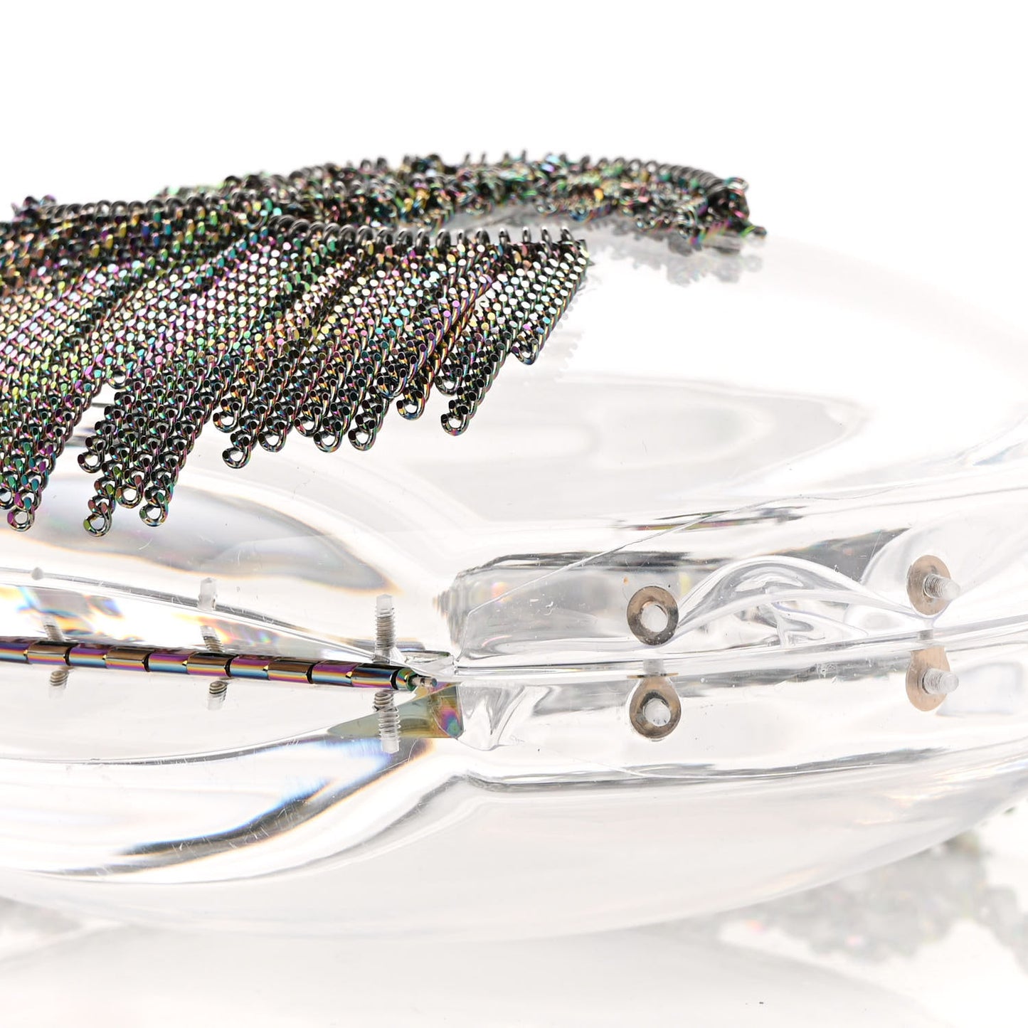 Plexiglass Iridescent Chain Fringe CC Clutch Clear