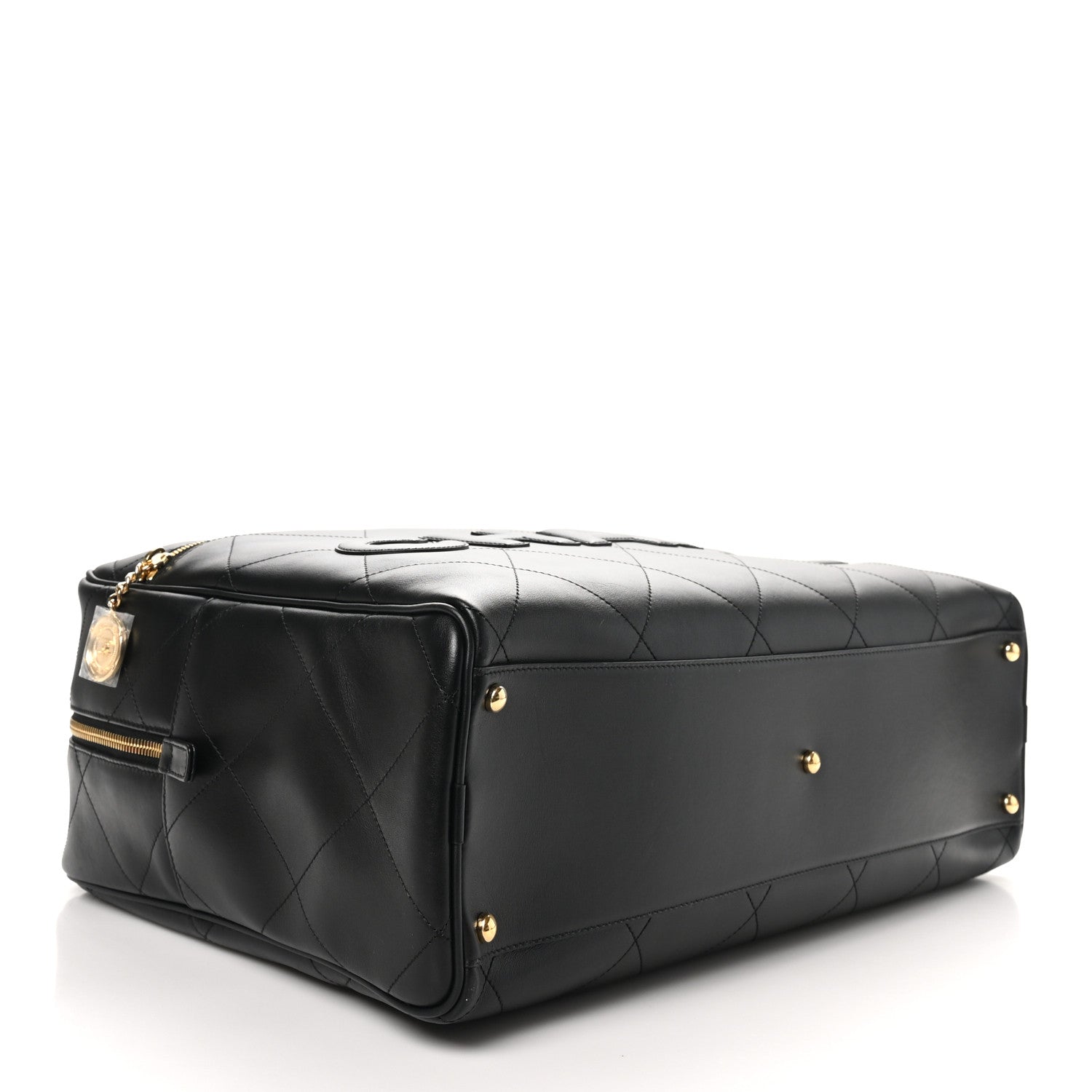 Chanel Calfskin Stitched Maxi Logo Bowling Bag Black 4 of 10