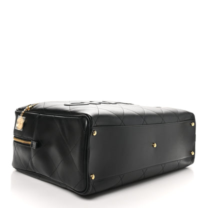 Chanel Calfskin Stitched Maxi Logo Bowling Bag Black 4 of 10