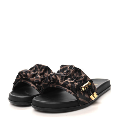 Fendi Satin FF Fendi Feel Slide Sandals 36.5 Tobacco Black 3 of 8