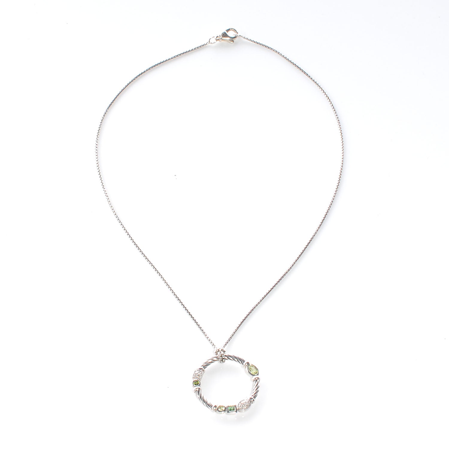 David Yurman Sterling Silver Confetti Pendant Necklace Green 3 of 5
