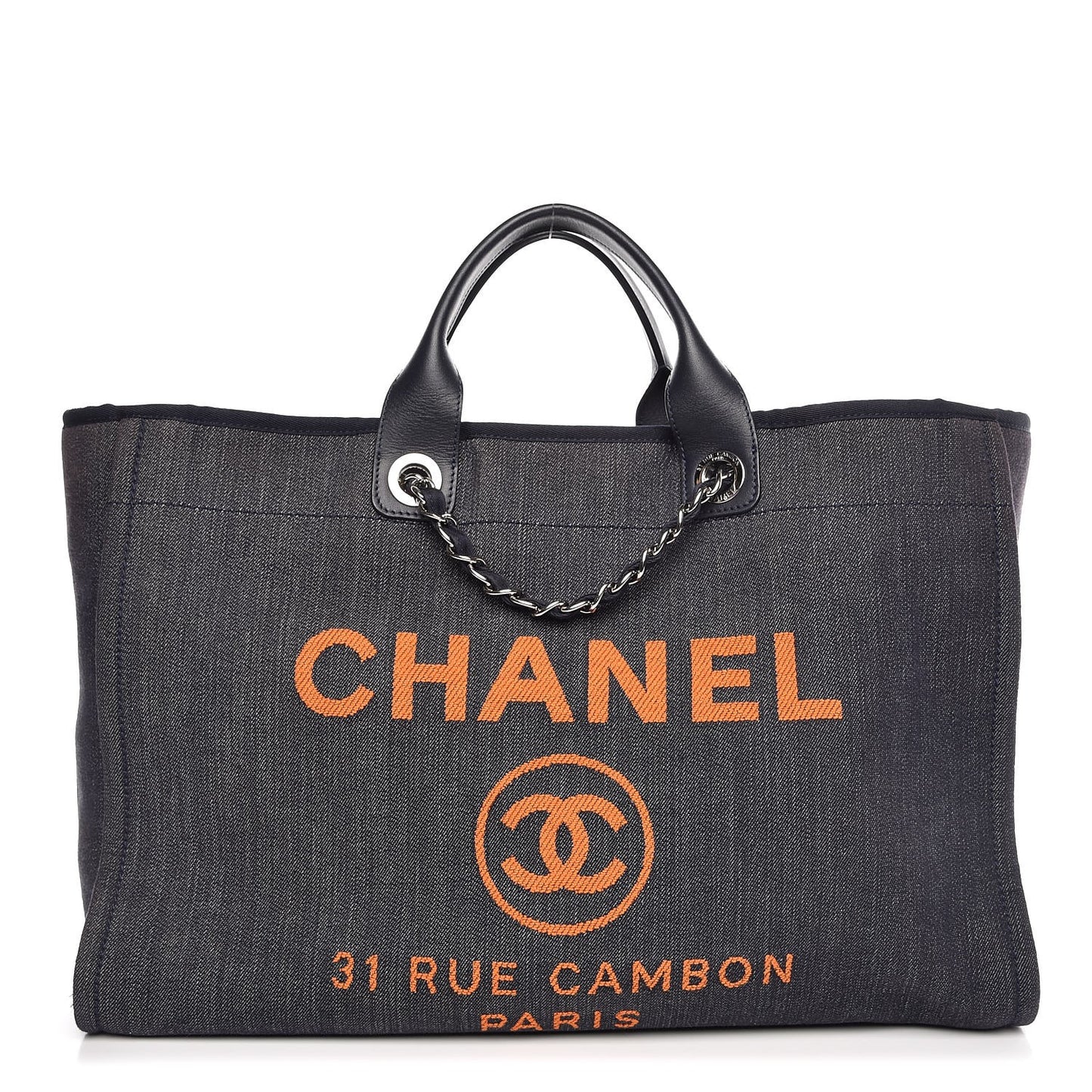 Denim Large Deauville Tote Blue Orange