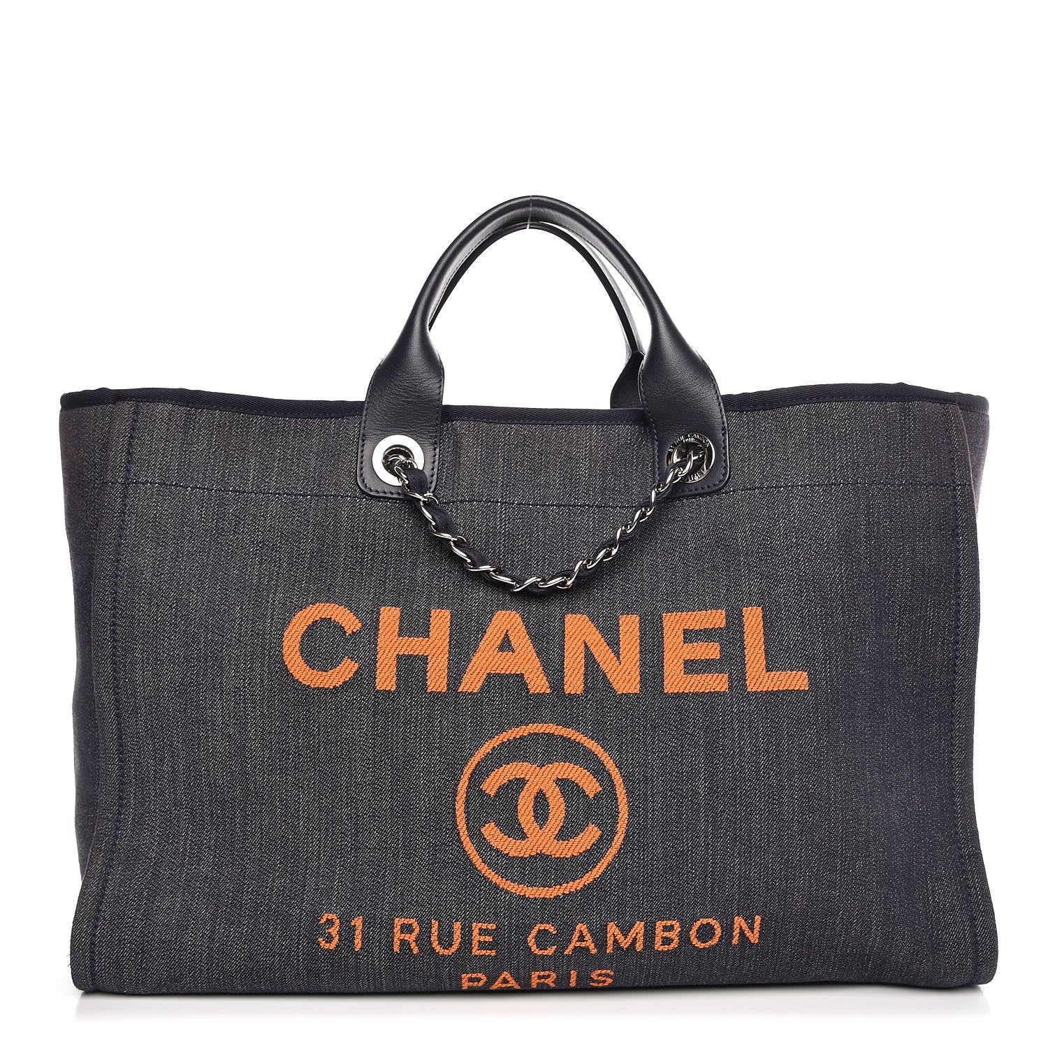 Chanel Denim Large Deauville Tote Blue Orange 1 of 8