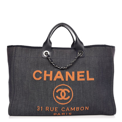 Chanel Denim Large Deauville Tote Blue Orange 1 of 8