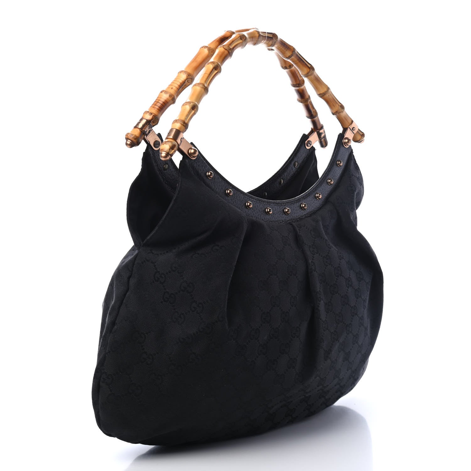 Gucci Monogram Bamboo Top Handle Shoulder Bag Black 2 of 4