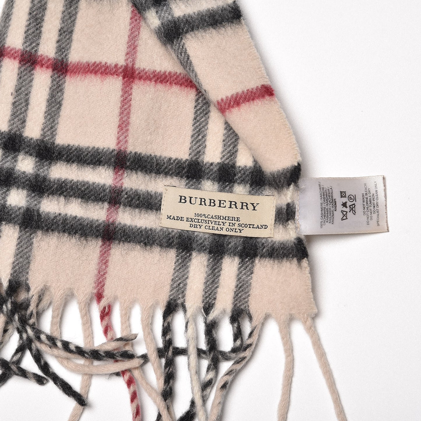 Cashmere House Check Fringe Scarf Beige