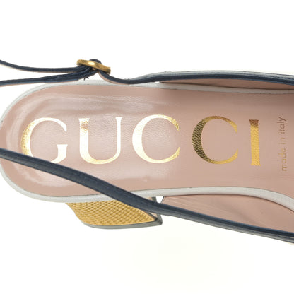 Gucci Malaga Kid Bow Bow Mid Heel Slingback Pumps 36.5 White Navy 11 of 16