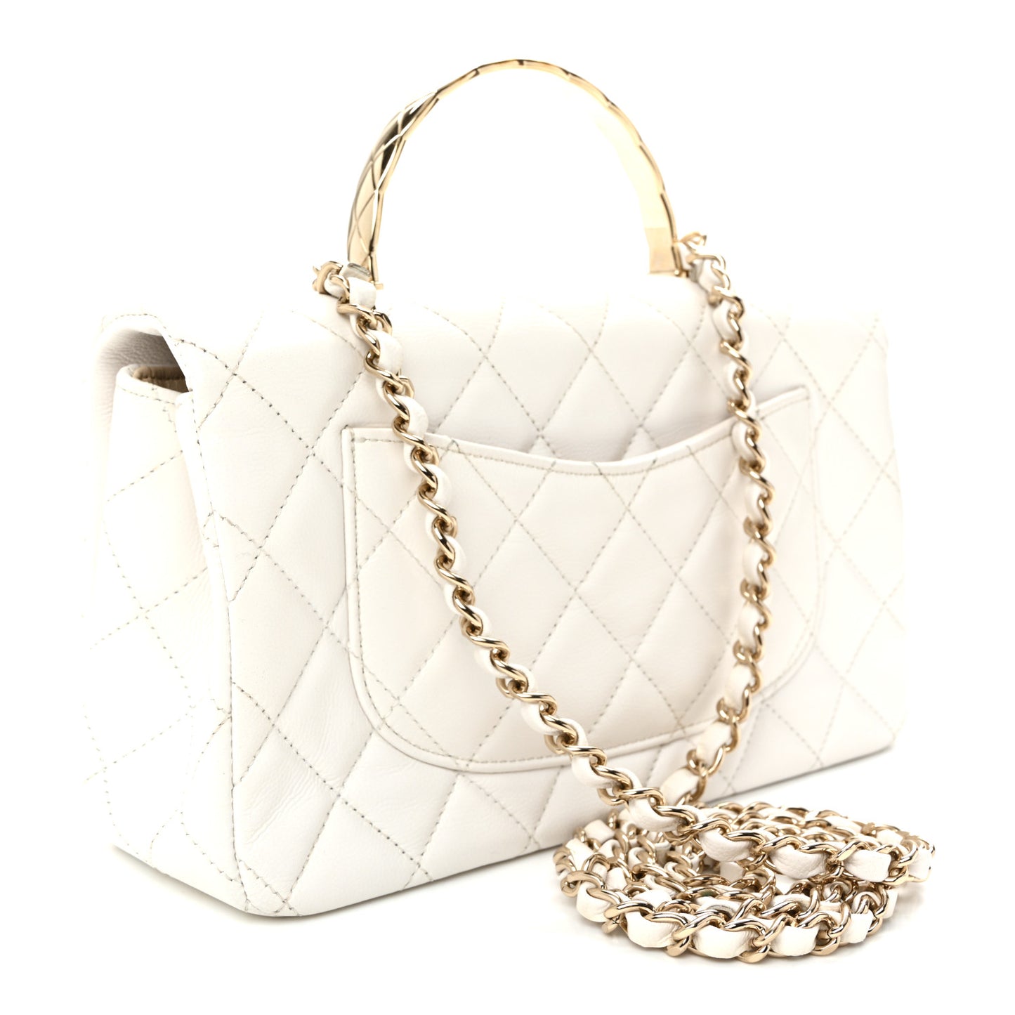 Caviar Quilted Small Top Handle Flap With Chain Black White