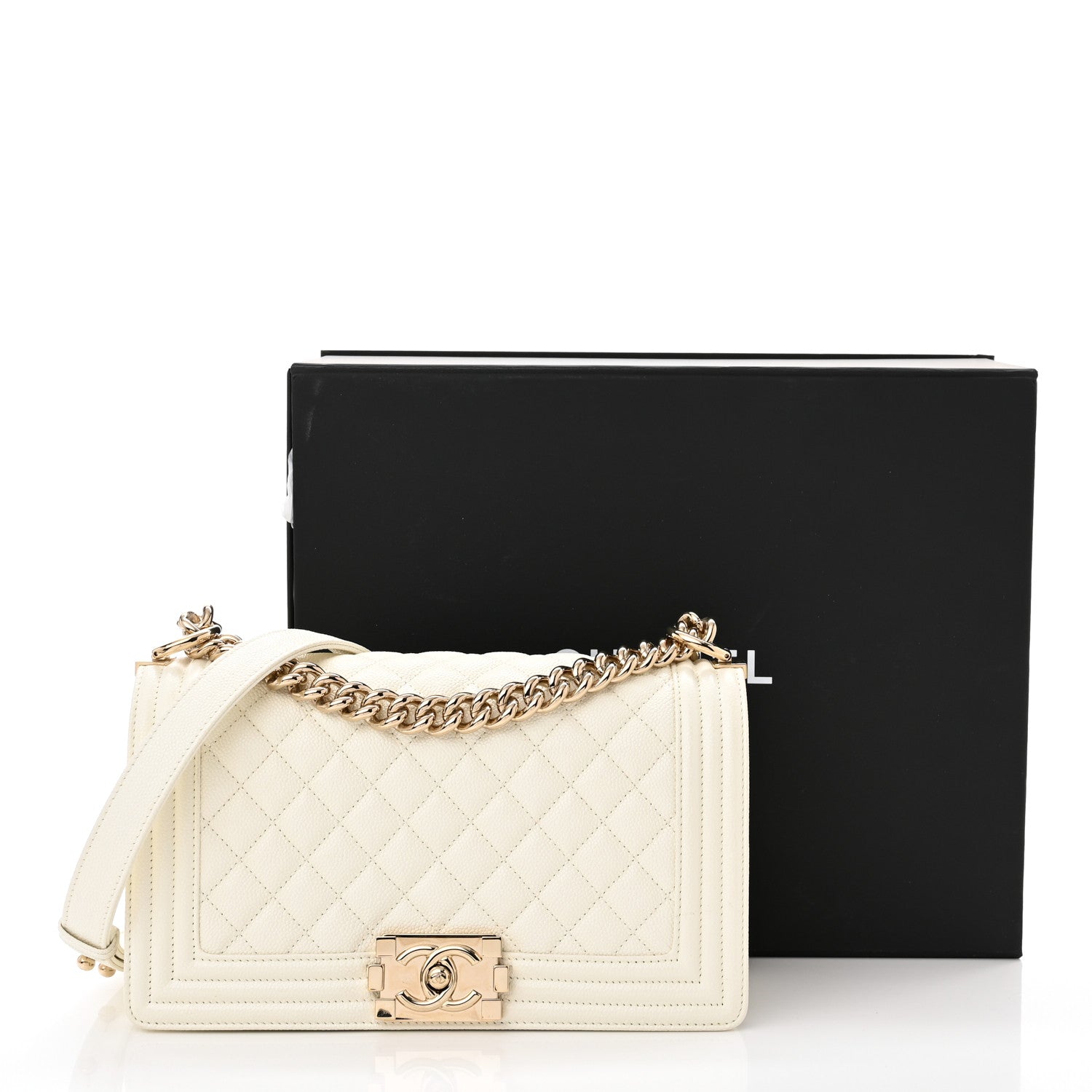 Chanel Caviar Quilted Medium Boy Flap White 10 of 10