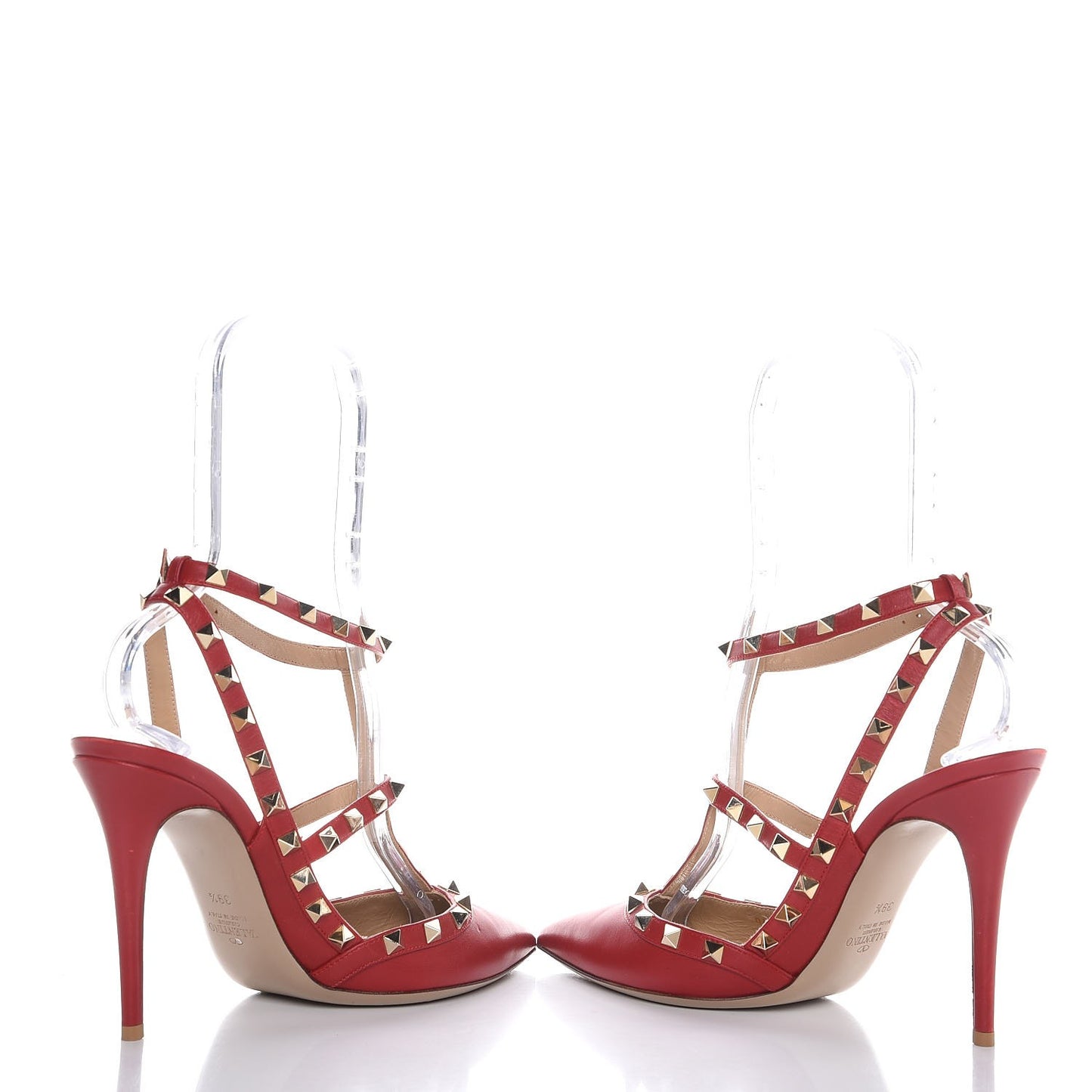 Nappa Rockstud Ankle Strap Pumps 39.5 Red