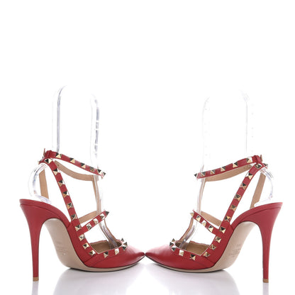 Valentino Garavani Nappa Rockstud Ankle Strap Pumps 39.5 Red 6 of 10