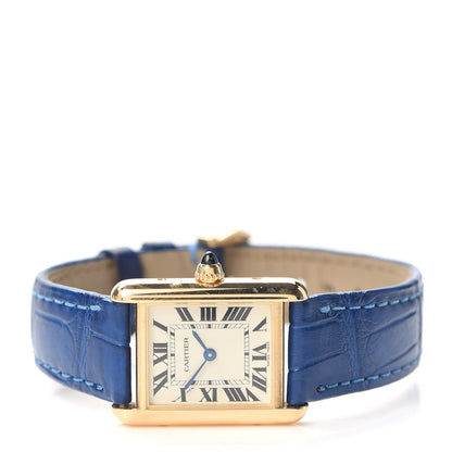 Cartier 18K Yellow Gold Alligator 20mm Tank Louis Quartz Watch Blue 4 of 9