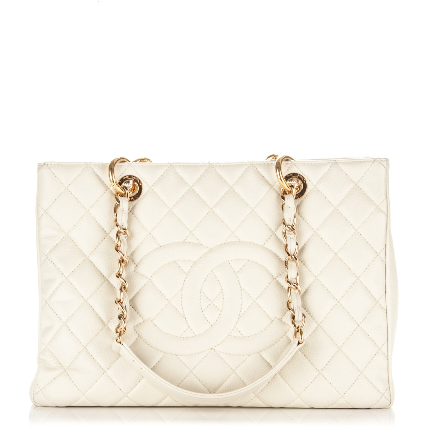 Caviar Quilted Grand Shopping Tote GST Ecru