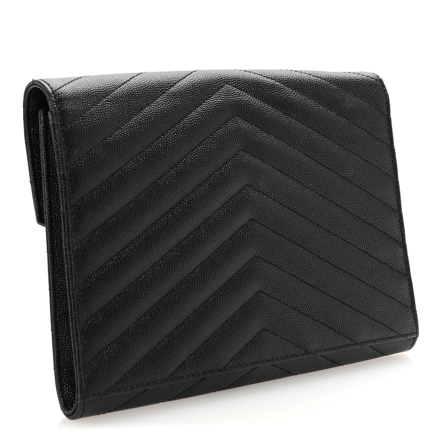 Grain De Poudre Matelasse Chevron Monogram Envelope Clutch Black