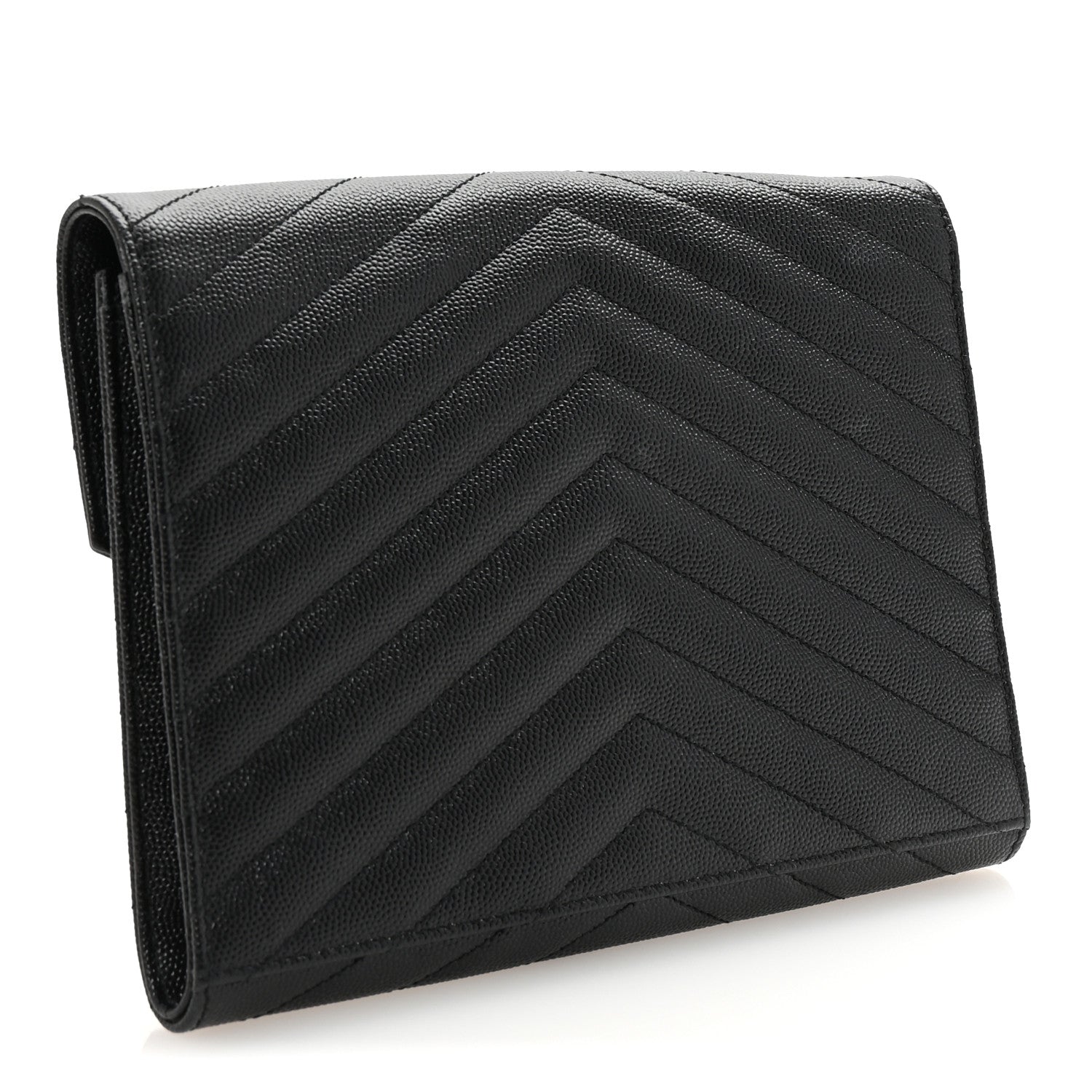 Saint Laurent Grain De Poudre Matelasse Chevron Monogram Envelope Clutch Black 3 of 8