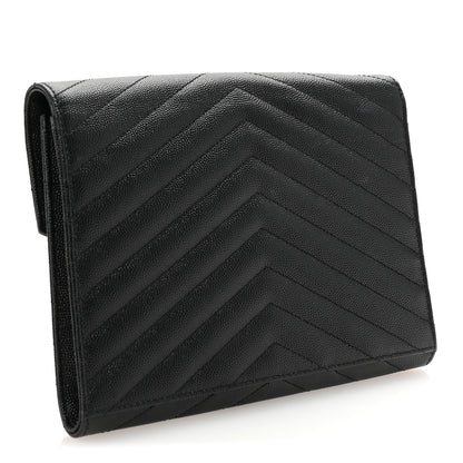Saint Laurent Grain De Poudre Matelasse Chevron Monogram Envelope Clutch Black 3 of 8