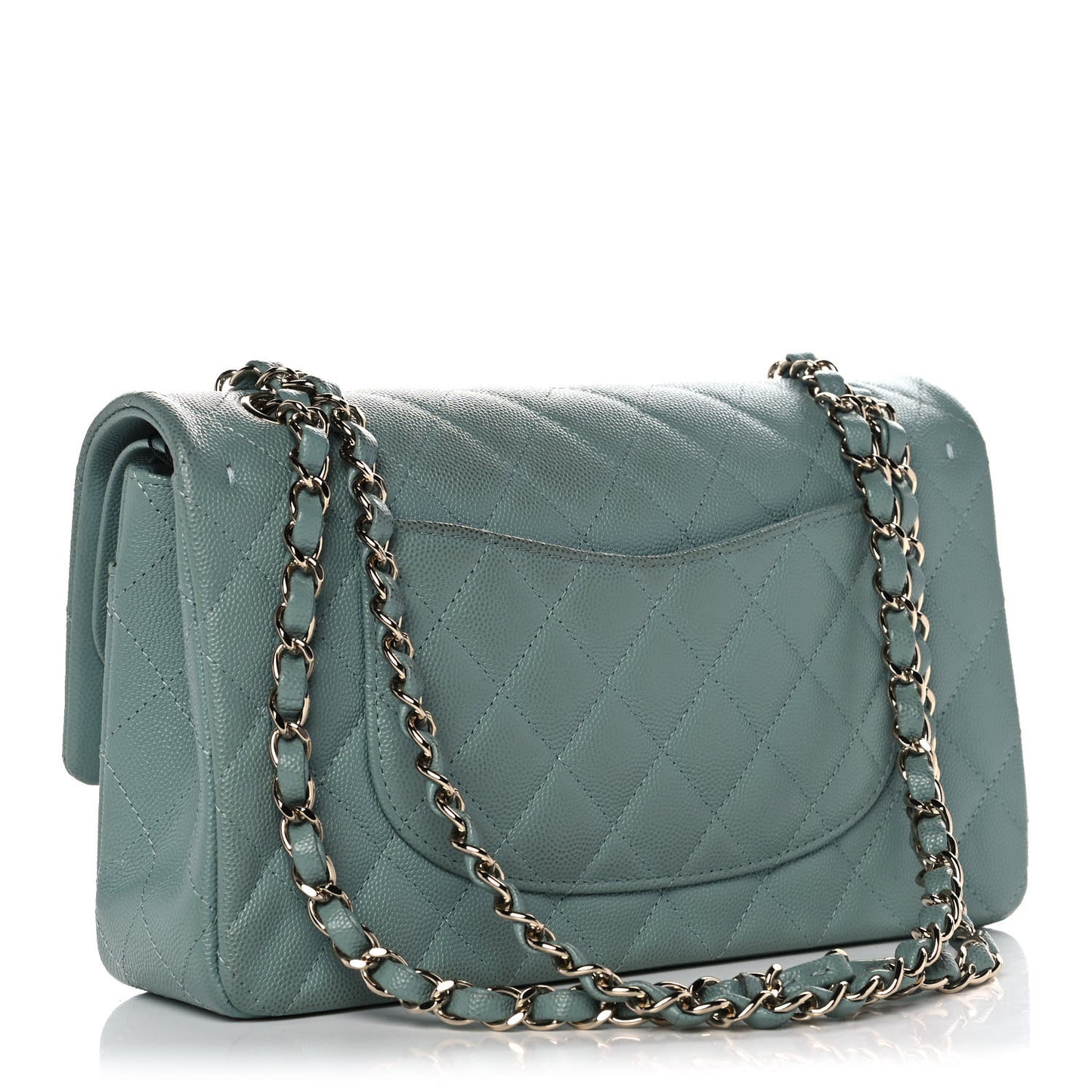 Caviar Quilted Medium Double Flap Green