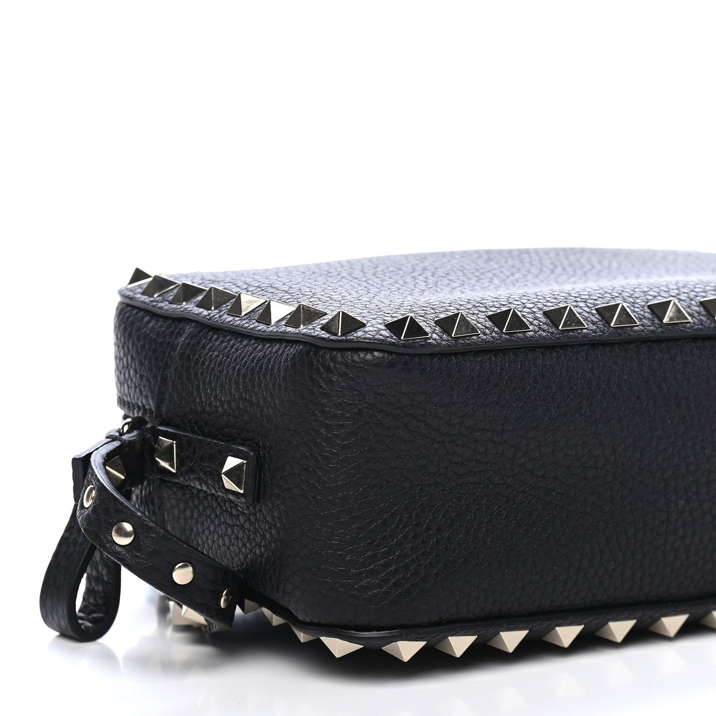 Grained Calfskin Rockstud Camera Crossbody Bag Black